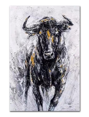  Mintura handgefertigte Stier-Ölgemälde auf Leinwand, Wandkunst, Dekoration, modernes abstraktes Tierbild für Wohnkultur, gerolltes, rahmenloses, ungedehntes Gemälde