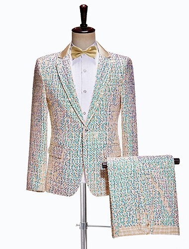  Disco Años 80 Esmoquin Trajes Solapa de Pico Disco Lentejuelas Hombre Mascarada Fiesta / Noche Desfile del orgullo Mes del Orgullo Adulto Chaqueta Pantalones