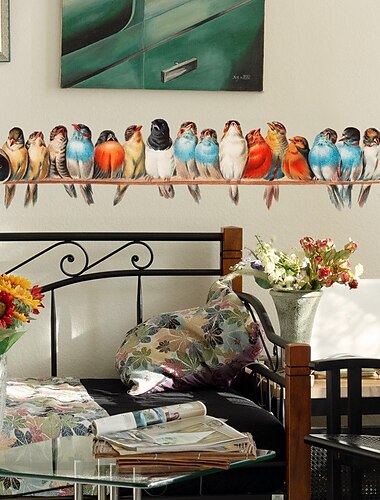  coole wallpapers 1 stks vogels muurstickers, verwijderbare 3d vogels stickers behangrand, muurschildering vinyl muur kunst decor voor kinderkamer, woonkamer, kinderkamer, 35,4x7,8 inch