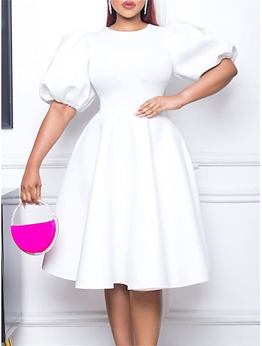  Damen abendkleider Heimkehr-Kleid Cocktailkleid Rüschen Rundhalsausschnitt Kurzarm Midikleid kleid hochzeitsgast Geburtstag Schwarz Weiß Sommer Frühling