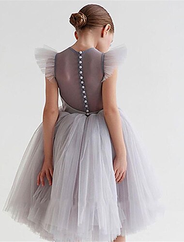  kleinkind mädchen partykleid einfarbig skater kleid knielang kleid leistung mesh rundhalsausschnitt ärmellos entzückendes kleid 3-7 jahre sommer grau