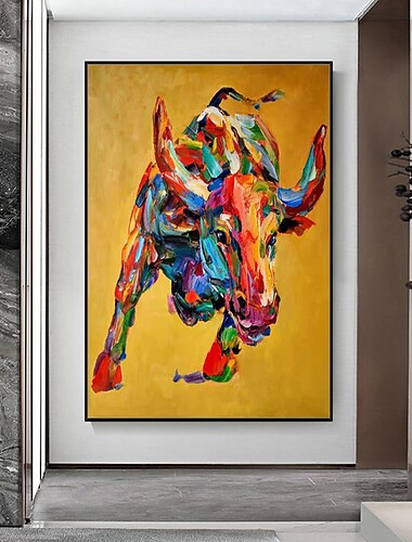  Pinturas al óleo de toro hechas a mano de mintura sobre lienzo, decoración de arte de la pared, cuadro de animal abstracto moderno para decoración del hogar, pintura enrollada sin marco sin estirar