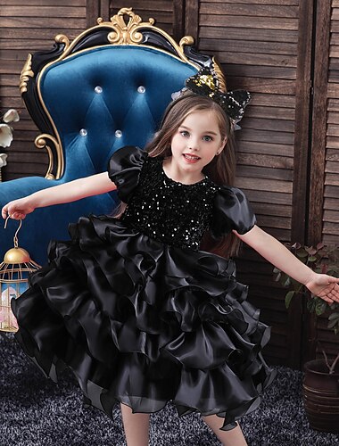  kinderkleidung Mädchen Party Kleid Pailletten Kurzarm Leistung Hochzeit Pegeant Pailletten Prinzessin Süß Baumwolle Übers Knie Paillettenkleid abendkleider Rosa Prinzessinnenkleid Sommer Frühling