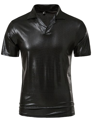  Herren Poloshirt Golfhemd Klub Kubanisches Halsband Kargen Kurzarm Brautkleider schlicht Wellen Neuheit Knopf vorne Regular Fit Silber Schwarz Gold Poloshirt