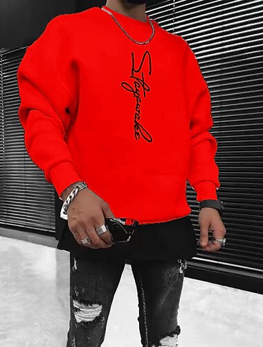  Herren Feste Farbe Zur Seite fahren Langarm Sweatshirt Rundhalsausschnitt Strassenmode Sportbekleidung Basic Heißprägen Sport & Natur Casual Strassenmode überdimensional Frühling Herbst