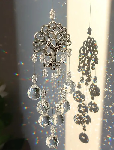  vidrio transparente bola de cristal prismas suncatcher árbol de la vida ventana colgante adorno fabricante de arco iris adorno colgante cristal jardín colgante para el hogar jardín decoración de la boda