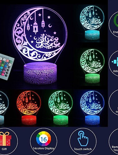  ramadan eid 3d moon night lights 16 cambia colore telecomando mubarak islam chiesa night light decor musulmano atmosfera lampada per camera da letto soggiorno eid al-fitr party light amici credenti