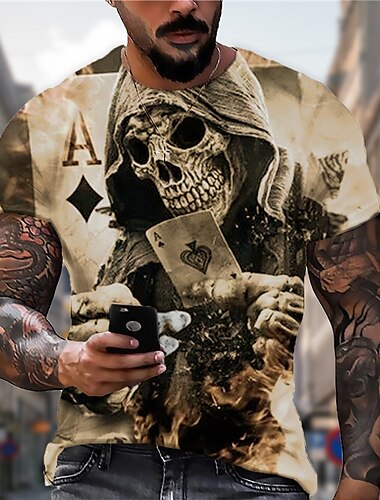  Voor heren Uniseks Doodskoppen Grafische prints Poker T-shirt halloween-overhemd Korte mouw T-shirt 3D-afdrukken Strakke ronde hals Overhemd Sport Ontwerper Casual Buiten Straat Dagelijks Rood Bruin