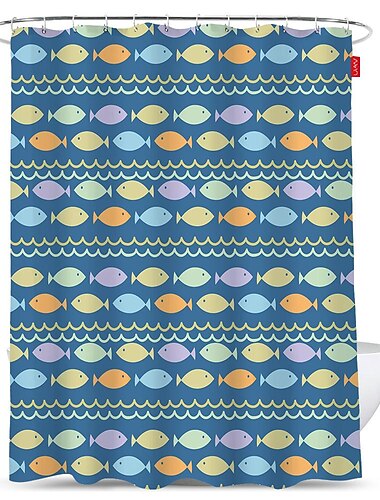 Duschvorhang mit Haken 200 cm hoch duschvorhang waschbar Polyester wasserdicht bunte Fische für Kinder abstrahierte moderne Cartoonmuster