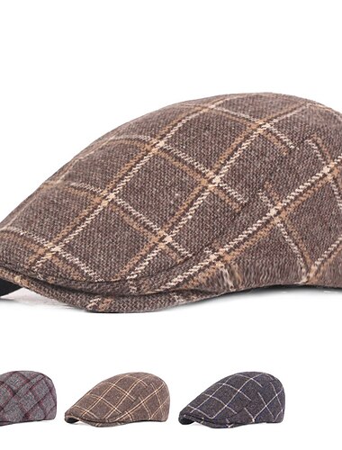  Per uomo Cappello basco Berretto in tweed Rosso Blu Lanetta Stampa Streetwear Moda La moda degli anni '20 Esterno Giornaliero Per uscire Reticolo Caldo