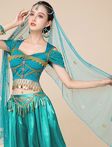  رقص شرقي اكسسوارات الرقص أغطية الرأس طبع ربط شىء صغير براق نسائي أداء التدريب تول