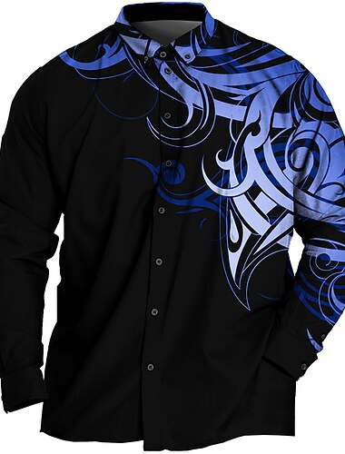  Herre Plusstørrelser Skjorte Stor og høj Grafiske tryk Aftæpning Knapper Langærmet Forår sommer Sport Mode Gade Designer udendørs Ferierejse Toppe