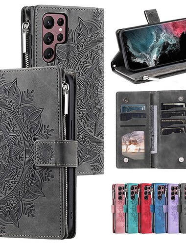  téléphone Coque Pour Samsung Galaxy S26 Ultra Plus S25 S23 S22 S21 FE S21 Ultra Plus S20 A54 A53 A33 Étui Portefeuille Clapet Portefeuille Fermeture Éclair Carreau vernisé TPU faux cuir