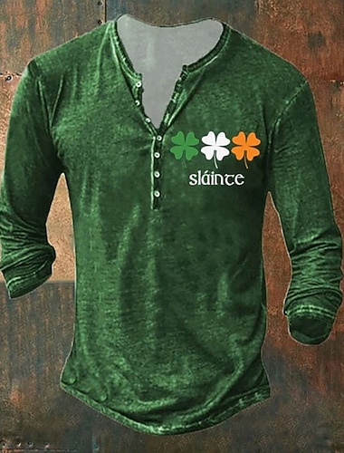  חולצת הנלי לגברים ביום st.patrick's day גרפיקה ארבע עלים תלתן st. יום פטריק ביגוד ביגוד הנלי הדפס תלת מימד חיצוני קז'ואל שרוולים ארוכים מעצב אופנה בהדפסת כפתורים