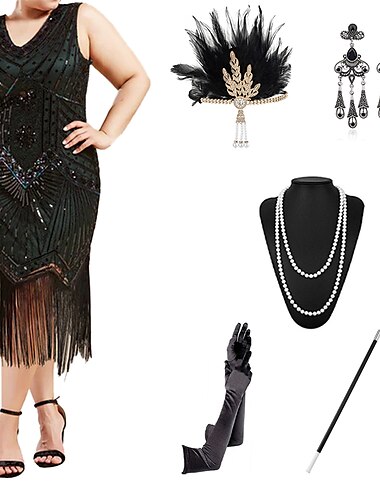  De livlige 20-årene 1920-tallet Cocktail Kjole Flapper kjole Kjoler Drakter Den store Gatsby Bryllupsgjest Paljetter Dusk Dame Maskerade Fest / aften Skoleball Bryllupsmottagelse Voksne Kjole Hansker