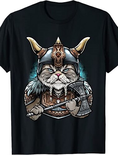  Vikingen Kat krijgers T-Shirt Anime Klassiek Street Style Voor Voor Stel Voor heren Dames Volwassenen Heet stempelen Casual / Dagelijks