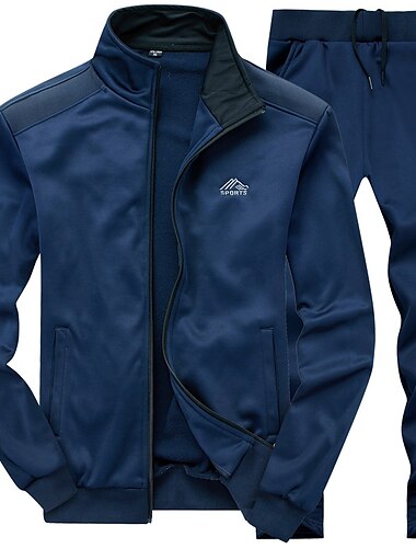  Voor heren Trainingspak sweatsuit Zwart Marineblauw Donkergrijs Grijs Opstaande boord Brief Grafische prints 2-stuks Sport & Outdoor Dagelijks Sport Streetwear Stoer Casual Lente & Herfst Kleding