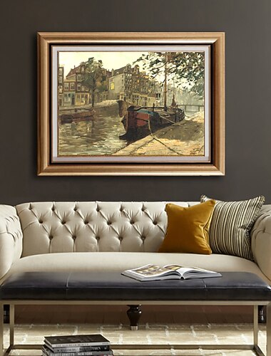  ציור שמן בעבודת יד קנבס אמנות קיר קישוט רושם עיירת חוף אירופאית נוף לעיצוב הבית מגולגל ללא מסגרת ציור לא נמתח