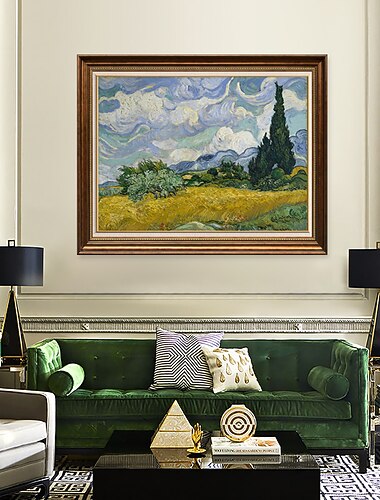  ציור שמן בעבודת יד קנבס אמנות קיר קישוט ואן גוך ציור מפורסם עצי ברוש בשדות חיטה לעיצוב הבית מגולגל ללא מסגרת ציור לא מתוח