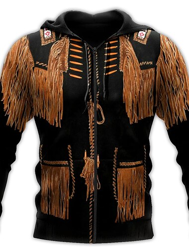  Hombre Tribal Estampados Sudadera Sudaderas Sudadera con capucha y cremallera completa Manga Larga Sudadera con capucha Con Capucha Ropa de calle Impresión 3D Deporte Diario Deportes Marrón