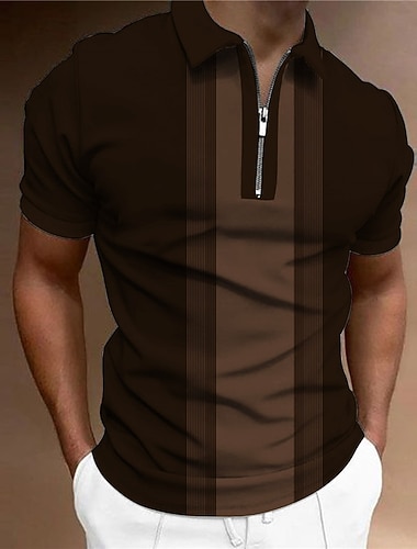  Voor heren Gestreept Poloshirts met rits Golfshirt Korte mouw Poloshirt Overhemden met kraag Zakelijk informeel Werk Kleding Formele kleding Festivalkleding 3D-afdrukken Polo met kwartrits Bruin Groen