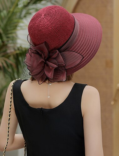  Pălării Pălărie de organza Pălărie de paie Pălărie de soare Plajă Kentucky Cocktail Royal Ascot Nuntă Pălărie pliabilă cu florile Tulle Accesorii pentru cap Rochie pentru a impresiona Rochie de zi de
