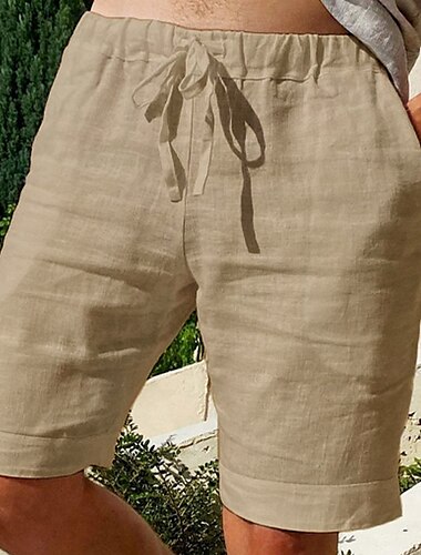  Herren Shorts Leinenshorts Sommershorts Tasche Elastischer Bund Kordelzug Einfach Outdoor Täglich Ausgehen Urlaub Lässig Schwarz Weiß