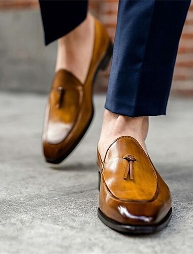  mocassins masculinos de couro sintético marrom com borlas – sapatos sociais clássicos com charme vintage, ideais para eventos formais e trajes casuais de negócios