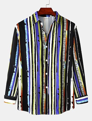  Men's Shirt Summer Shirt Button Up Shirt Casual Shirt Black White Red & White Gray Long Sleeve Striped Turndown Street Daily Clothing Apparel Stylish Classic Casual