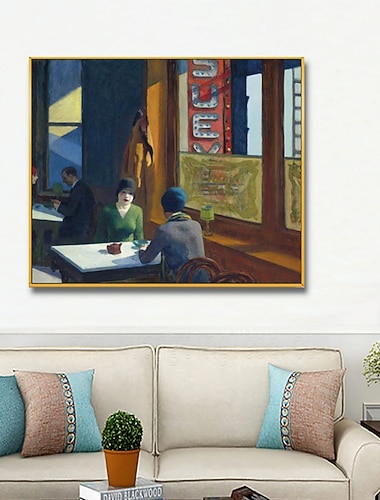  Handgefertigtes Ölgemälde auf Leinwand, Wandkunst, Dekoration, Straßenkunst, Edward Hopper, chinesisches Restaurant, Chop Suey für Wohnkultur, gerolltes, rahmenloses, ungedehntes Gemälde
