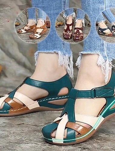  Per donna Sandali Sandali con la zeppa Taglie forti Sandali a piedi nudi Esterno Ufficio Giornaliero Color Block Tinta unita Estate Fibbia Zeppa Punta tonda Punta chiusa Classico Informale Footing