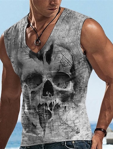  Ανδρικά Τοπ γιλέκου Αμάνικο μπλουζάκι για άντρες Γραφική Νεκροκεφαλές Λαιμόκοψη V Ρούχα 3D εκτύπωση Αθλητικά Τρέξιμο Αμάνικο 3D εκτύπωση Υψηλής Ποιότητας Καθημερινό Μυς