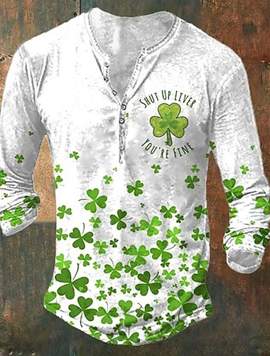  חולצת הנלי לגברים ביום st.patrick's day graphic st. יום פטריק תלתן ביגוד ביגוד הנלי הדפס תלת מימד חיצוני קז'ואל שרוולים ארוכים מעצב אופנה בהדפסת כפתורים