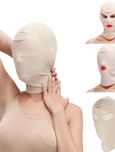  heltäckande zentai huva mask elastisk svart andas öppna ögon öppen mun mask bdsm bondage cosplay kostym huva unisex huvudbonader