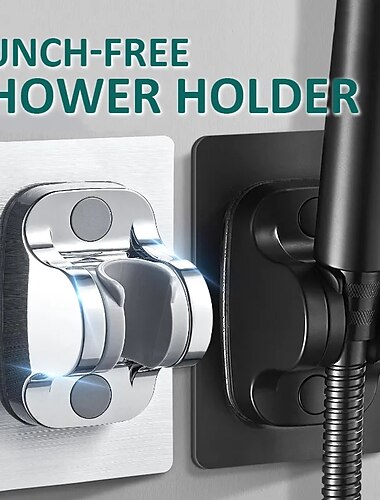  Shower Head Bracket No Drilling Holder, 360° Adjustable Without Drilling ABS Wall Bracket Replacement Waterproof Attachment for Bathroom