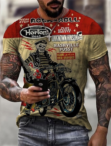  Homme Graphic Crânes T shirt Tee Moto T-shirt Manche Courte T-shirt 3D effet Col Ras du Cou Chemise Rétro Vintage Mode Design Extérieur Casual du quotidien Marron Printemps été Vêtement Tenue S M L