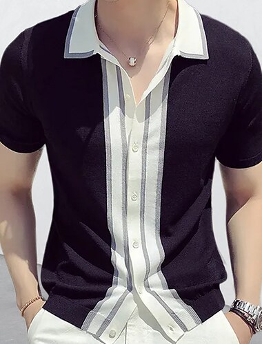  Herren Strick-Polopullover Poloshirts Straße Lässig Knopf Klassisch Kurzarm Strand Einfarbig Knöpfe Sommer Frühling Herbst Schwarz Grün Strick-Polopullover