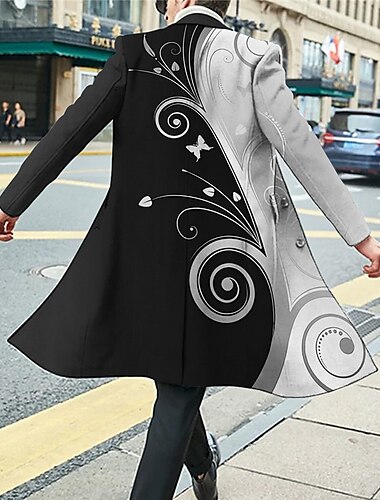  Herren Blumen Grafik-Drucke Wintermantel Mantel warm halten Atmungsaktiv Komfortabel Modisch Strassenmode Geschäftlich Arbeit Tragen Sie, um zu arbeiten Ausgehen Tasche Bedruckt Herbst Winter