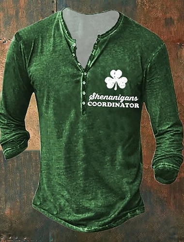  חולצת הנלי לגברים ביום st.patrick's day graphic st. יום פטריק תלתן ביגוד ביגוד הנלי הדפס תלת מימד חיצוני קז'ואל שרוולים ארוכים מעצב אופנה בהדפסת כפתורים