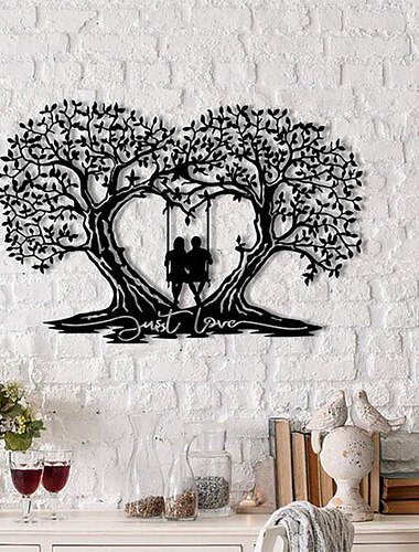  1 pieza de arte de pared de metal de árbol de amor para decoración de exteriores, escultura de pared a prueba de óxido, ideal para jardín, hogar, granja, patio y dormitorio