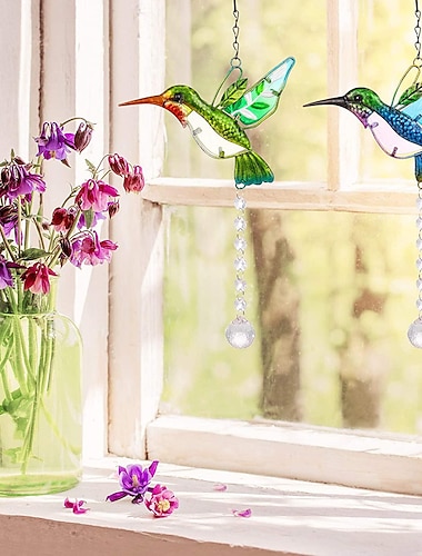 1 Stück, Kolibri-Kristall-Sonnenfänger-Anhänger, hängende Prismenkugel-Gartendekoration