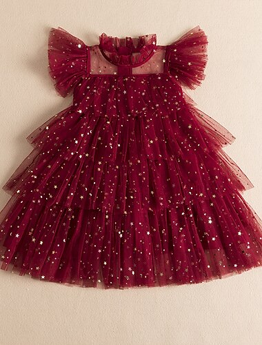  kinderkleidung Mädchen Kleid Pailletten Blume Kurzarm Geburtstag Pegeant Prinzessin Süß Baumwolle Übers Knie A Linie Kleid Sommer Frühling 2-8 Jahre Weiß Rosa Rote