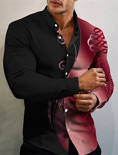  男性用 シャツ ドレスシャツ アウトドア カジュアル ルビーレッド ブルー ゴールド グレー 長袖 折襟 秋冬 衣類 プリント