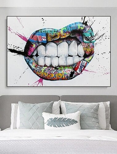  Handgefertigtes handgemaltes Ölgemälde Wand moderne abstrakte Malerei Mund Graffiti Leinwandmalerei Heimdekoration Dekor gerollte Leinwand kein Rahmen ungedehnt