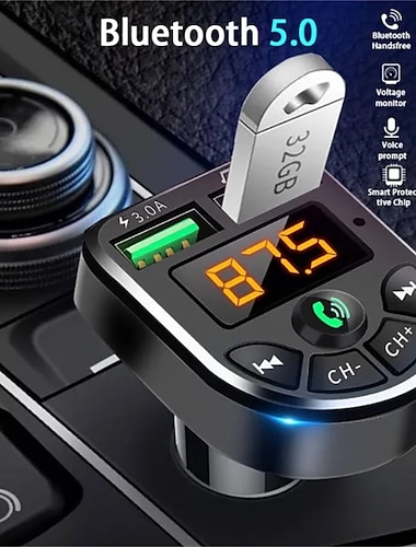  bluetooth 5.0 transmetteur fm voiture kit mp3 modulateur lecteur sans fil mains libres audio récepteur double usb chargeur rapide 3.1a