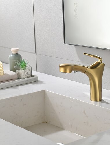  robinet de salle de bain pulvérisateur extractible, robinets d'évier à poignée unique, mitigeurs de lavabo à un trou avec tuyau d'eau chaude et froide, robinet de bain en laiton à double bec