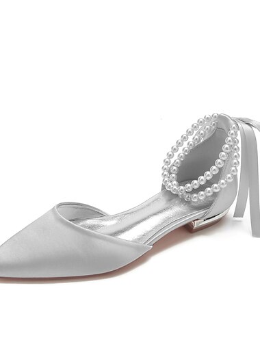  Dame Bryllup Sko Valentins gaver Fest / aften Bryllupslejligheder Brudesko Brudepige sko Rosette Imitationsperler Flade hæle Spidstå Klassisk Sød Satin Snøre Vin Grøn og Blå Sort