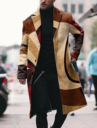  Herr Färgblock Grafiska tryck Geometri Vinterkappa Rock Kappa Håller värmen Andningsfunktion Bekväm Mode Streetwear Affär Arbete Klä till Jobbet Utekväll Ficka Mönster Höst vinter Nedvikt Långärmad