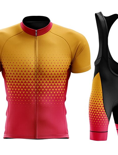  Herr Cykeltröja med Haklapp-shorts Kortärmad Bergscykling Vägcykling Sommar Blå Vit Gul Geometrisk Prick Cykel 3D Tablett Snabb tork Bakficka Fuktabsorberande Andningsfunktion Elastan sporter Kläder