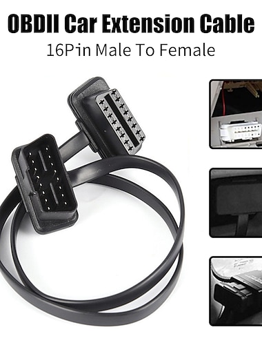  Car Extension Cable 16 Pin OBDII OBD2 Male to Female Diagnostic Connector Adapter Flat Line 60cm